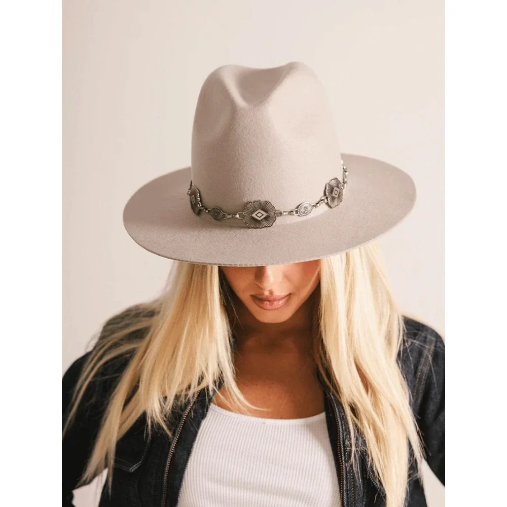 Gigi Pip Billie Tall Fedora Hat Taupe Wool Wide Brim Pinched Crown